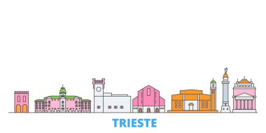 İtalya, Trieste hattı şehir manzarası, düz vektör. Seyahat şehri simgesi, oultine illüstrasyonu, çizgi dünyası simgeleri