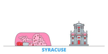 İtalya, Syracuse City hattı şehir merkezi, düz vektör. Seyahat şehri simgesi, oultine illüstrasyonu, çizgi dünyası simgeleri
