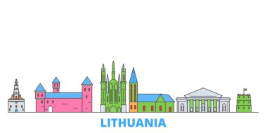 Litvanya hattı şehir manzarası, düz vektör. Seyahat şehri simgesi, oultine illüstrasyonu, çizgi dünyası simgeleri