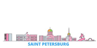Rusya, Saint Petersburg şehir sınırı, düz vektör. Seyahat şehri simgesi, oultine illüstrasyonu, çizgi dünyası simgeleri