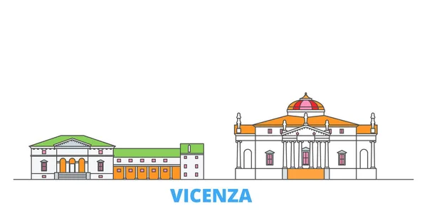 Ιταλία, γραμμή Vicenza cityscape, επίπεδη διάνυσμα. Ταξίδι πόλη ορόσημο, oultine εικονογράφηση, παγκόσμια εικονίδια γραμμή — Διανυσματικό Αρχείο