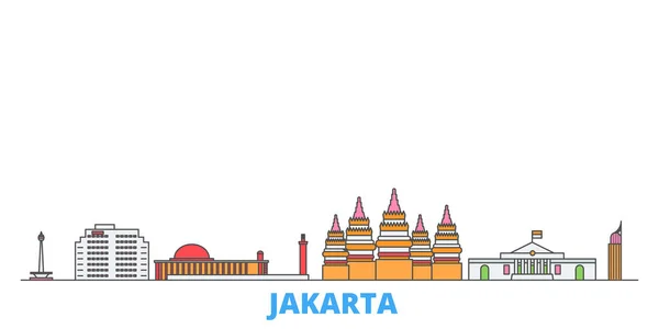 Indonesië, Jakarta lijn stadsgezicht, vlakke vector. Bezienswaardigheid, illustratie oultine, line world icons — Stockvector