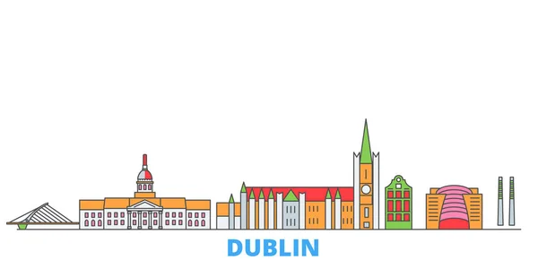 Irland, Dublin linha cityscape, vetor plana. Viagem cidade marco, ilustração oultine, ícones do mundo de linha —  Vetores de Stock