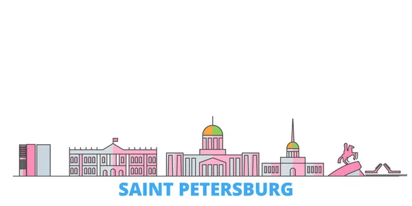 Rusia, San Petersburgo Ciudad paisaje urbano, vector plano. Monumento de la ciudad de viajes, ilustración de oultine, iconos del mundo de línea — Vector de stock