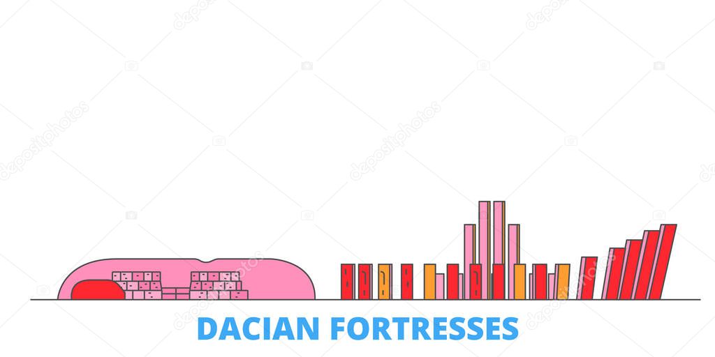 Romania, Dacian Fortresses, Orastie Mountains line cityscape, flat vector. Travel city landmark, oultine illustration, line world icons