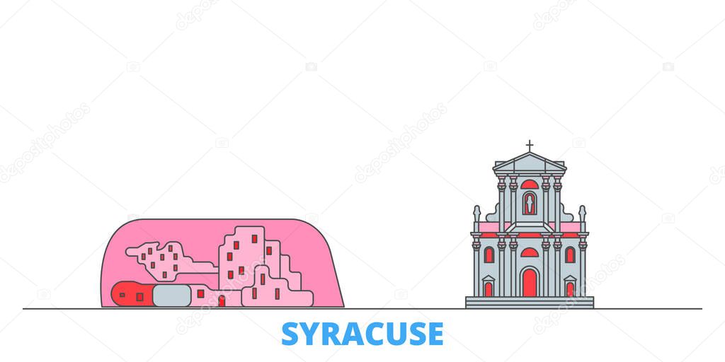 Italy, Syracuse City line cityscape, flat vector. Travel city landmark, oultine illustration, line world icons