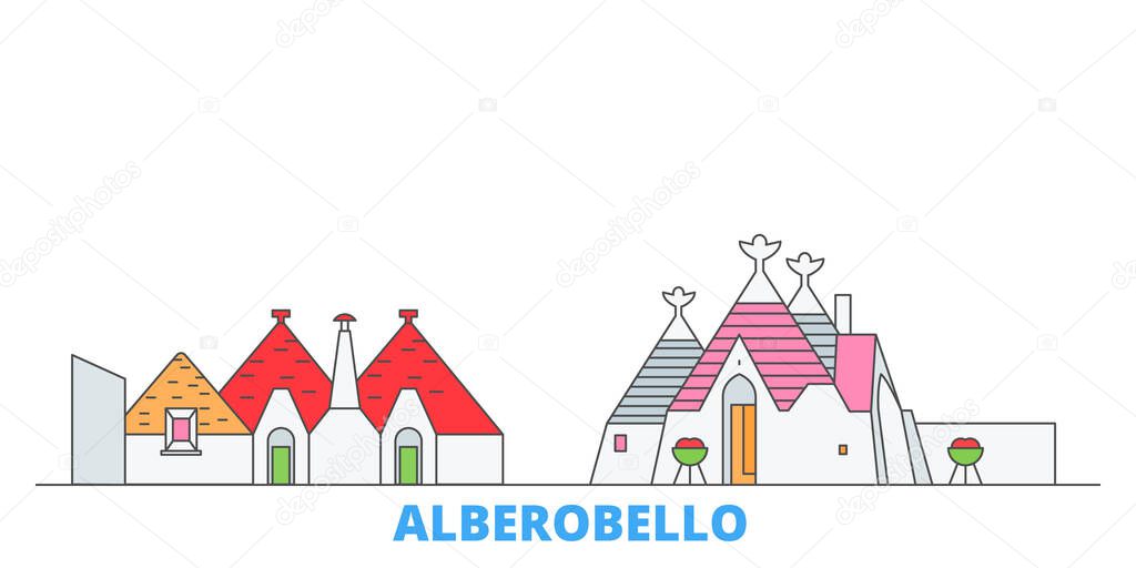 Italy, Alberobello line cityscape, flat vector. Travel city landmark, oultine illustration, line world icons