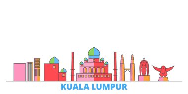 Malaysia, Kuala Lumpur line cityscape, flat vector. Travel city landmark, oultine illustration, line world icons clipart