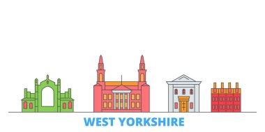Birleşik Krallık, Batı Yorkshire şehri, düz vektör. Seyahat şehri simgesi, oultine illüstrasyonu, çizgi dünyası simgeleri