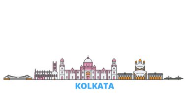 Hindistan, Kolkata hattı şehir merkezi, düz vektör. Seyahat şehri simgesi, oultine illüstrasyonu, çizgi dünyası simgeleri