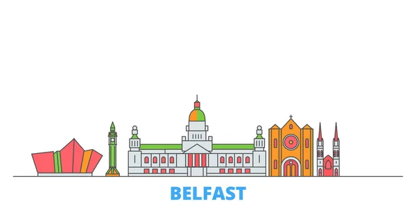 Regno Unito, Belfast line city scape, flat vector. Città di viaggio punto di riferimento, illustrazione oultine, icone del mondo linea — Vettoriale Stock