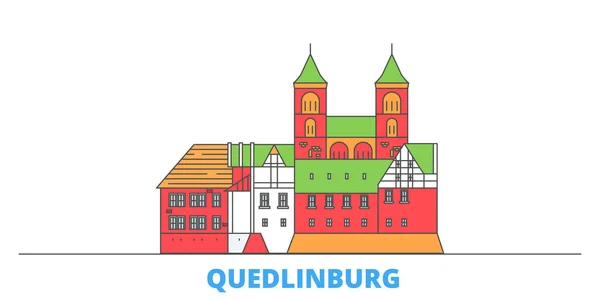 ドイツ、 Quedlinburgラインの街並み、フラットベクトル。旅行都市のランドマーク、オルタインイラスト、ラインワールドアイコン — ストックベクタ