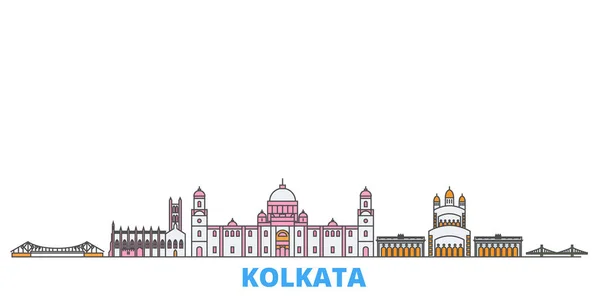 Inde, paysage urbain de la ligne Kolkata, vecteur plat. Voyage ville point de repère, oultine illustration, ligne icônes du monde — Image vectorielle