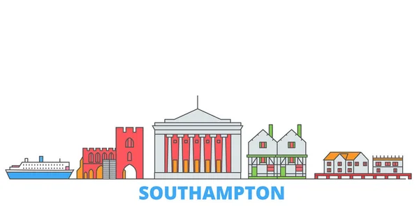 Regno Unito, Southampton Line Cityscape, vettore piatto. Città di viaggio punto di riferimento, illustrazione oultine, icone del mondo linea — Vettoriale Stock
