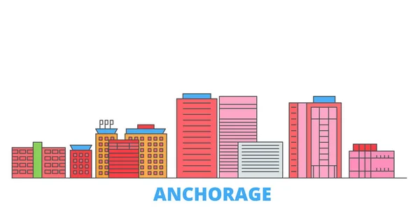United States, Anchorage line cityscape, flat vector. Travel city landmark, oultine illustration, line world icons — Stock Vector