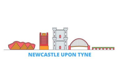 Birleşik Krallık, Newcastle Tyne üzerinde düz bir vektör. Seyahat şehri simgesi, oultine illüstrasyonu, çizgi dünyası simgeleri