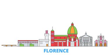 İtalya, Floransa hattı şehir manzarası, düz vektör. Seyahat şehri simgesi, oultine illüstrasyonu, çizgi dünyası simgeleri