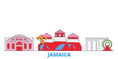 Jamaika hattı şehir manzarası, düz vektör. Seyahat şehri simgesi, oultine illüstrasyonu, çizgi dünyası simgeleri