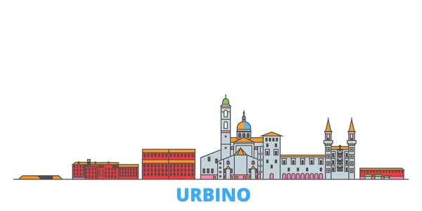Italië, Urbino lijn stadsgezicht, vlakke vector. Bezienswaardigheid, illustratie oultine, line world icons — Stockvector