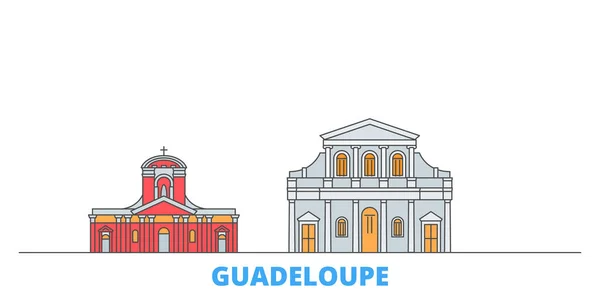 Αστικό τοπίο της γραμμής Γουαδελούπης, επίπεδο διάνυσμα. Ταξίδι πόλη ορόσημο, oultine εικονογράφηση, παγκόσμια εικονίδια γραμμή — Διανυσματικό Αρχείο