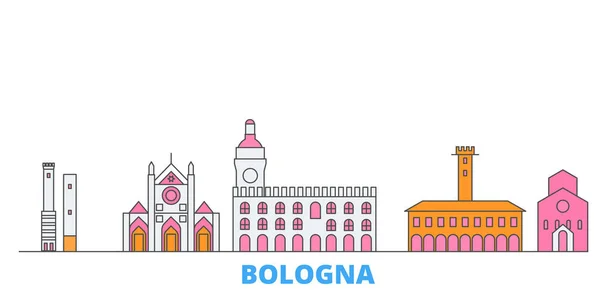 Italia, línea de Bolonia paisaje urbano, vector plano. Monumento de la ciudad de viajes, ilustración de oultine, iconos del mundo de línea — Vector de stock