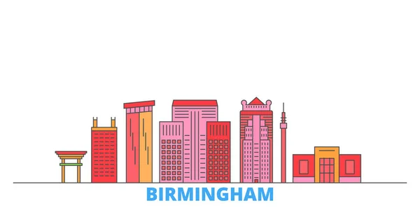 Estados Unidos, Birmingham linha cityscape, vetor plano. Viagem cidade marco, ilustração oultine, ícones do mundo de linha — Vetor de Stock