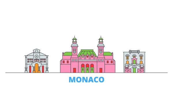 Paisaje urbano de la línea de Mónaco, vector plano. Monumento de la ciudad de viajes, ilustración de oultine, iconos del mundo de línea — Vector de stock