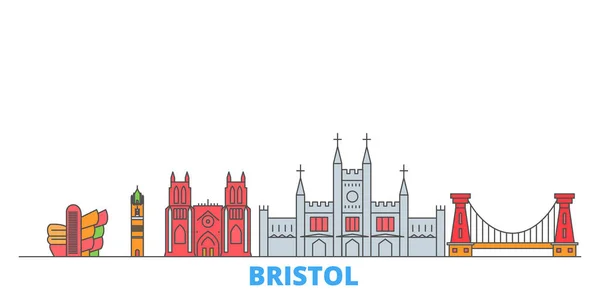 Reino Unido, Bristol line cityscape, flat vector. Viagem cidade marco, ilustração oultine, ícones do mundo de linha —  Vetores de Stock