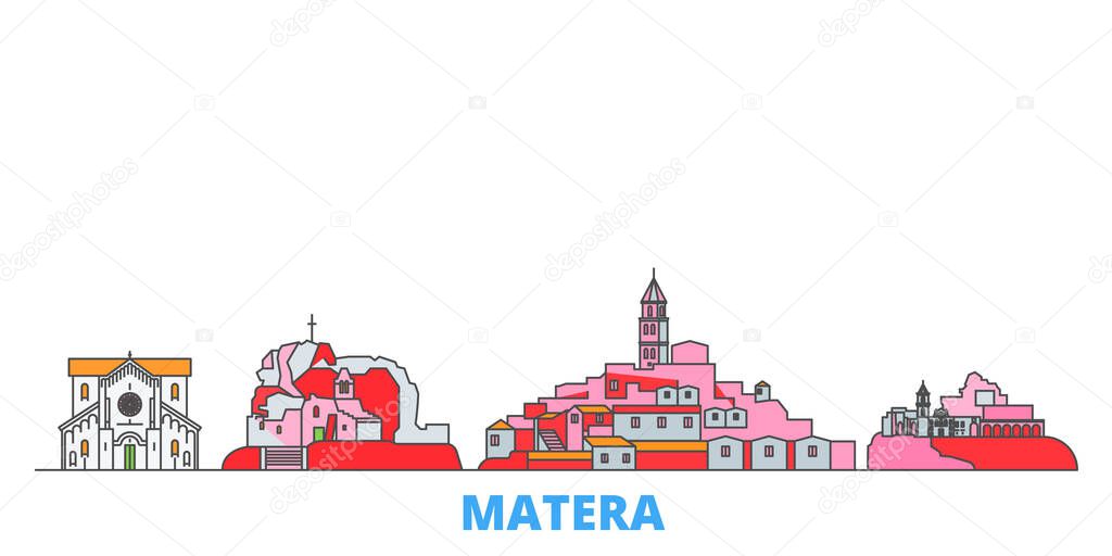 Italy, Matera line cityscape, flat vector. Travel city landmark, oultine illustration, line world icons
