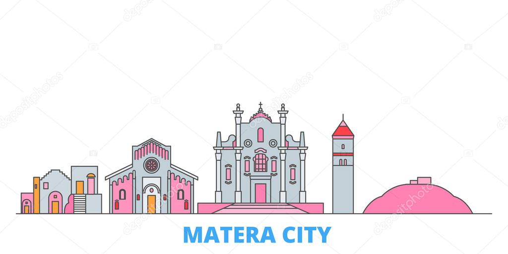 Italy, Matera City line cityscape, flat vector. Travel city landmark, oultine illustration, line world icons