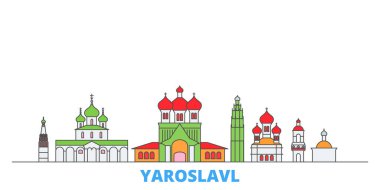 Rusya, Yaroslavl hattı şehir merkezi, düz vektör. Seyahat şehri simgesi, oultine illüstrasyonu, çizgi dünyası simgeleri