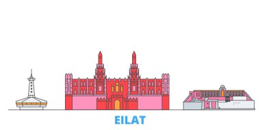 İsrail, Eilat hattı şehir manzarası, düz vektör. Seyahat şehri simgesi, oultine illüstrasyonu, çizgi dünyası simgeleri