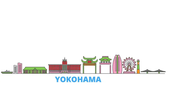 日本、横浜線の街並み、フラットベクトル。旅行都市のランドマーク、オルタインイラスト、ラインワールドアイコン — ストックベクタ