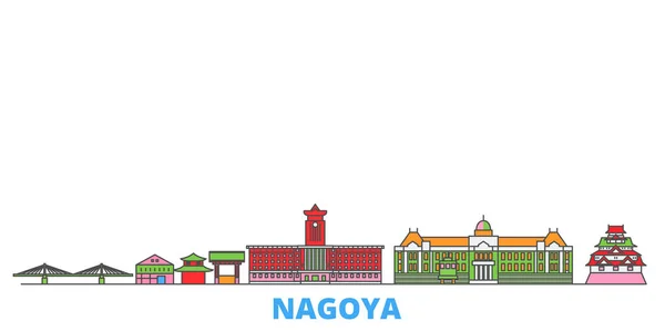 Japón, paisaje urbano de la línea de Nagoya, vector plano. Monumento de la ciudad de viajes, ilustración de oultine, iconos del mundo de línea — Vector de stock