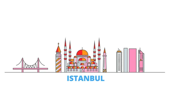 Turcja, miejski krajobraz linii Istambułu, płaski wektor. Podróże miasto punkt orientacyjny, oultine ilustracja, ikony świata linii — Wektor stockowy