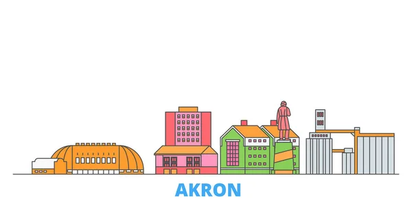 Stany Zjednoczone, Akron line city scape, płaski wektor. Podróże miasto punkt orientacyjny, oultine ilustracja, ikony świata linii — Wektor stockowy