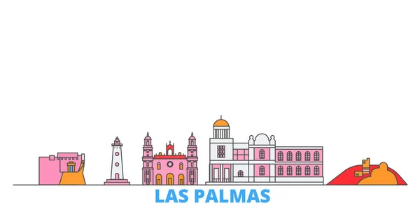 Ισπανία, Las Palmas γραμμή αστικό τοπίο, επίπεδη διάνυσμα. Ταξίδι πόλη ορόσημο, oultine εικονογράφηση, παγκόσμια εικονίδια γραμμή — Διανυσματικό Αρχείο