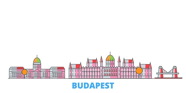 Hungria, Budapeste paisagem urbana linha, vetor plana. Viagem cidade marco, ilustração oultine, ícones do mundo de linha — Vetor de Stock