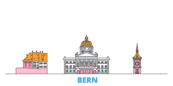 Svizzera, paesaggio urbano della linea di Berna, vettore piatto. Città di viaggio punto di riferimento, illustrazione oultine, icone del mondo linea — Vettoriale Stock