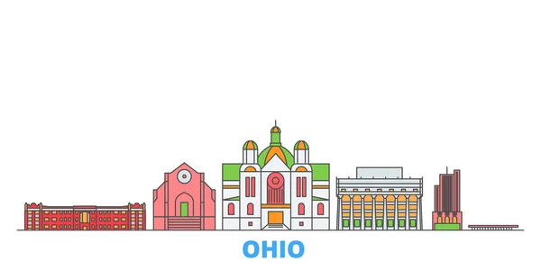 Estados Unidos, paisaje urbano de Dayton, vector plano. Monumento de la ciudad de viajes, ilustración de oultine, iconos del mundo de línea — Vector de stock