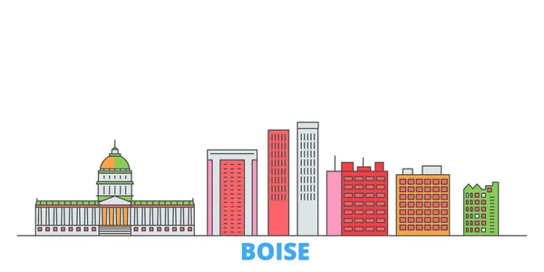Estados Unidos, paisaje urbano de línea Boise, vector plano. Monumento de la ciudad de viajes, ilustración de oultine, iconos del mundo de línea — Vector de stock