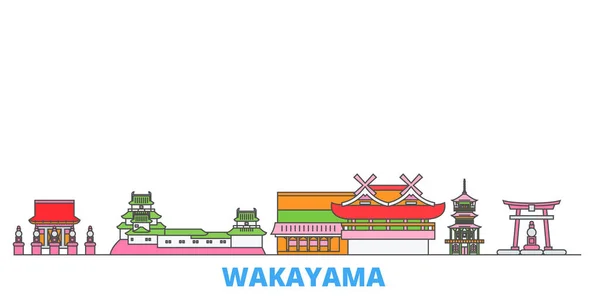 Japón, paisaje urbano de la línea Wakayama, vector plano. Monumento de la ciudad de viajes, ilustración de oultine, iconos del mundo de línea — Vector de stock