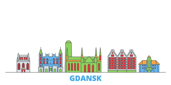 Polonia, paisaje urbano de la línea Gdansk, vector plano. Monumento de la ciudad de viajes, ilustración de oultine, iconos del mundo de línea — Vector de stock