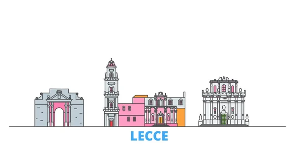 Italia, Lecce paisaje urbano de línea, vector plano. Monumento de la ciudad de viajes, ilustración de oultine, iconos del mundo de línea — Vector de stock