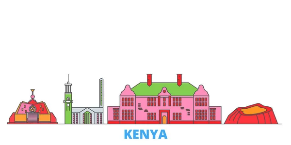 Kenia, paisaje urbano de la línea Nairobi, vector plano. Monumento de la ciudad de viajes, ilustración de oultine, iconos del mundo de línea — Vector de stock