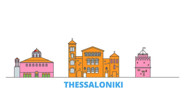 Griechenland, Thessaloniki-Linie Stadtbild, flacher Vektor. Reise-Wahrzeichen, oultine Illustration, Linie Welt-Ikonen — Stockvektor