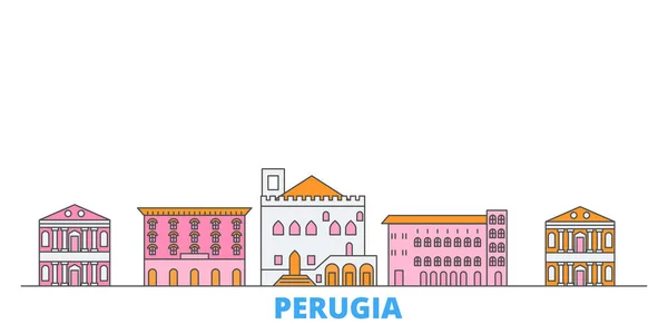 Ιταλία, Perugia γραμμή αστικό τοπίο, επίπεδη διάνυσμα. Ταξίδι πόλη ορόσημο, oultine εικονογράφηση, παγκόσμια εικονίδια γραμμή — Διανυσματικό Αρχείο