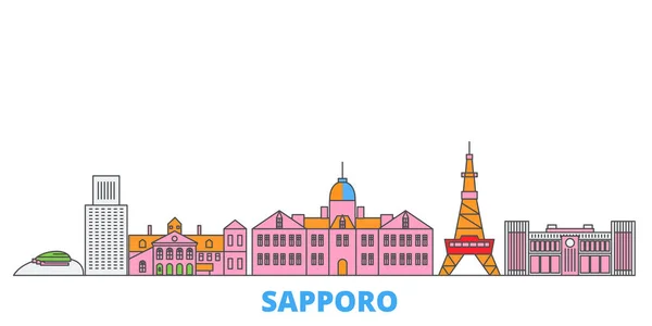 Japón, paisaje urbano de la línea Sapporo, vector plano. Monumento de la ciudad de viajes, ilustración de oultine, iconos del mundo de línea — Vector de stock