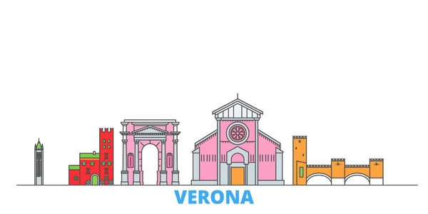 Itália, Verona City linha cityscape, vetor plana. Viagem cidade marco, ilustração oultine, ícones do mundo de linha —  Vetores de Stock