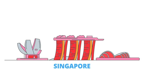 Singapur paisaje urbano línea, vector plano. Monumento de la ciudad de viajes, ilustración de oultine, iconos del mundo de línea — Archivo Imágenes Vectoriales